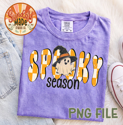 Spooky Season PNG | Orange Checkerboard Ghost Halloween Design
