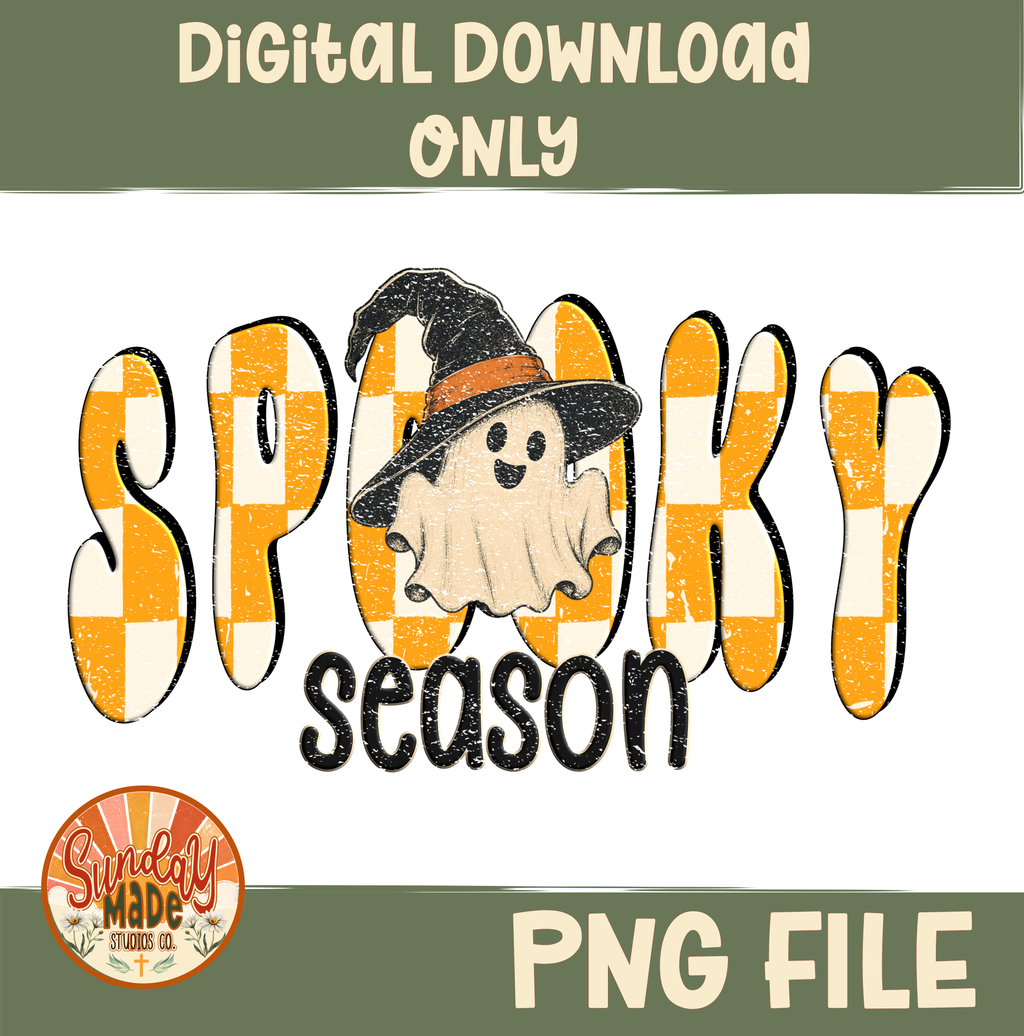 Spooky Season PNG | Orange Checkerboard Ghost Halloween Design