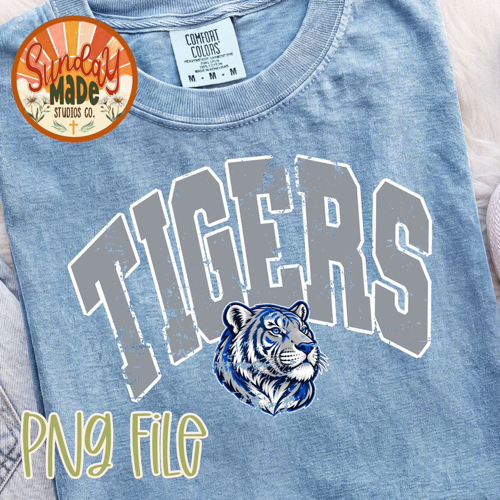 Tigers PNG | Blue & Gray Vintage Tiger Mascot Design