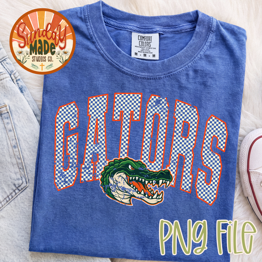 Vintage Gators Checkerboard Mascot Orange and Blue Digital Design