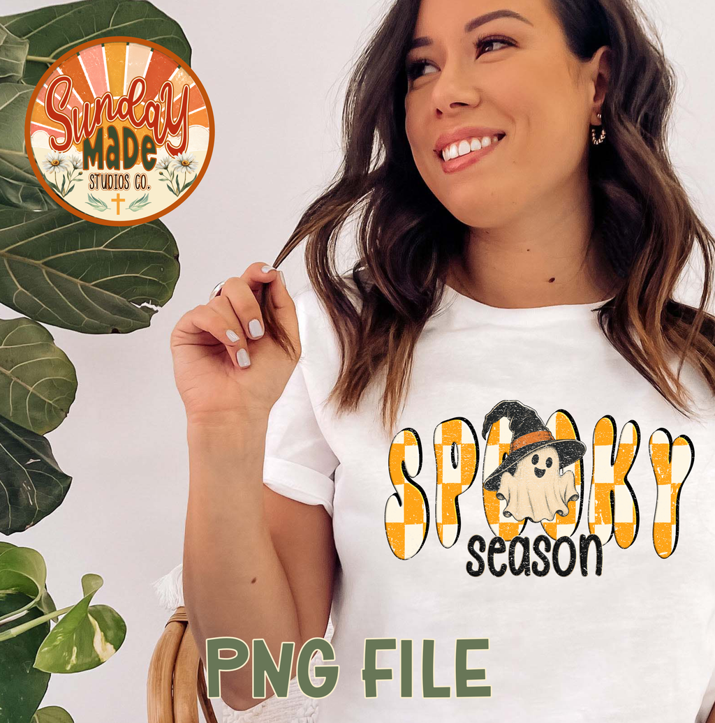 Spooky Season PNG | Orange Checkerboard Ghost Halloween Design