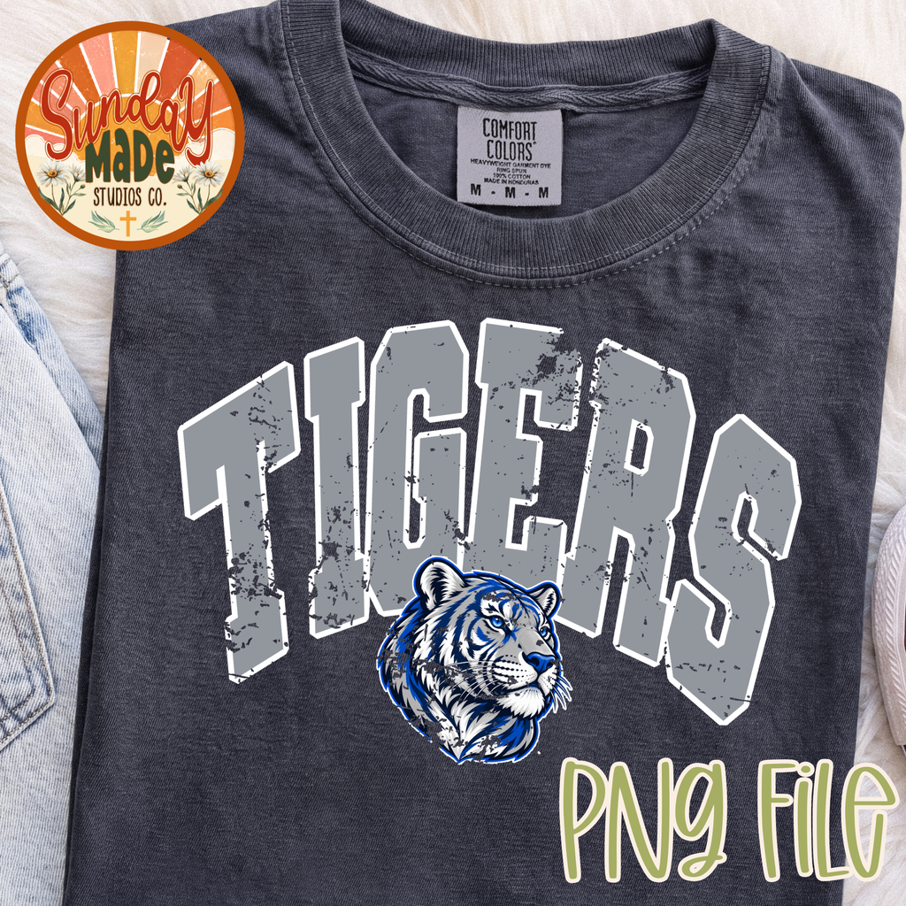Tigers PNG | Blue & Gray Vintage Tiger Mascot Design
