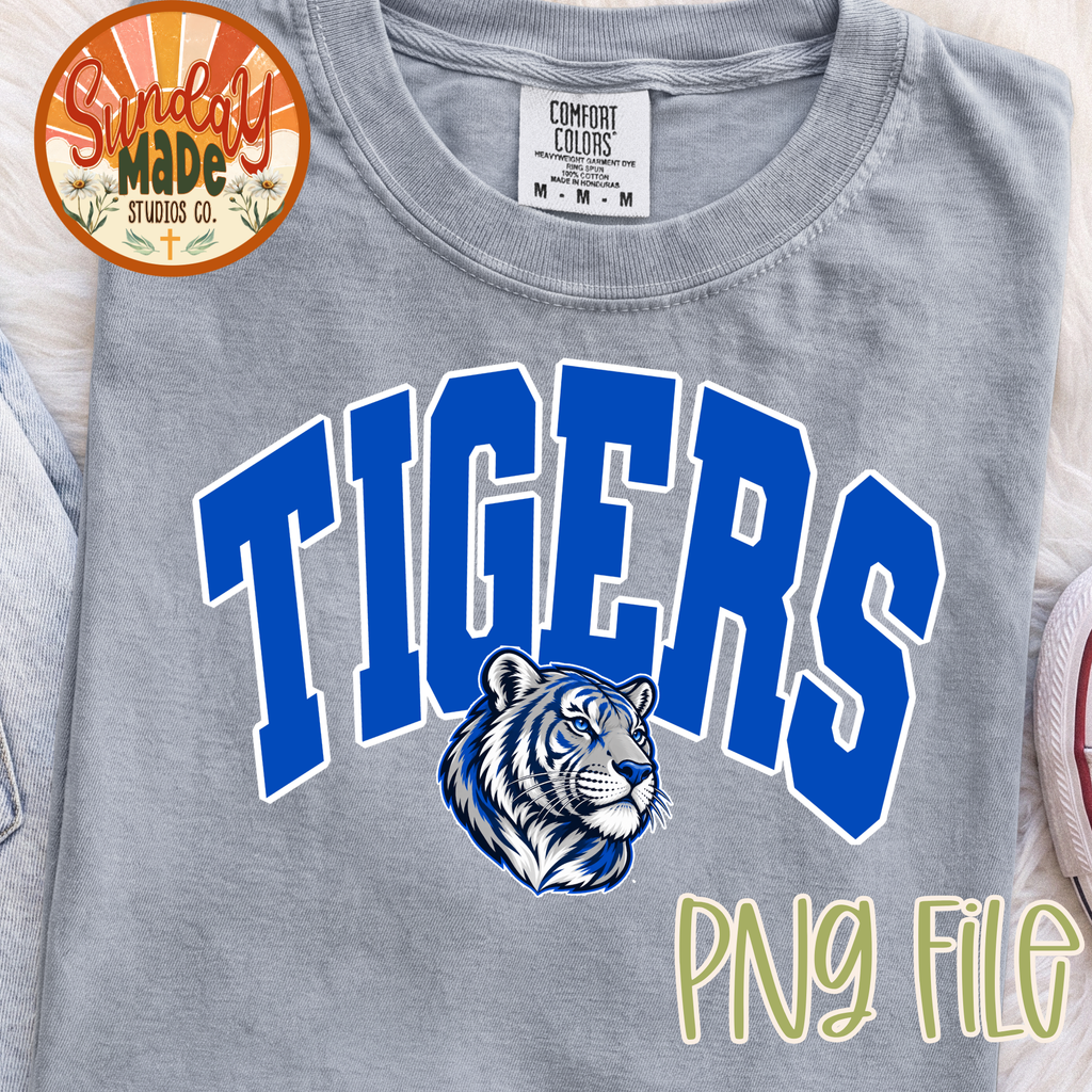 Tigers PNG | Blue & Gray Vintage Tiger Mascot Design