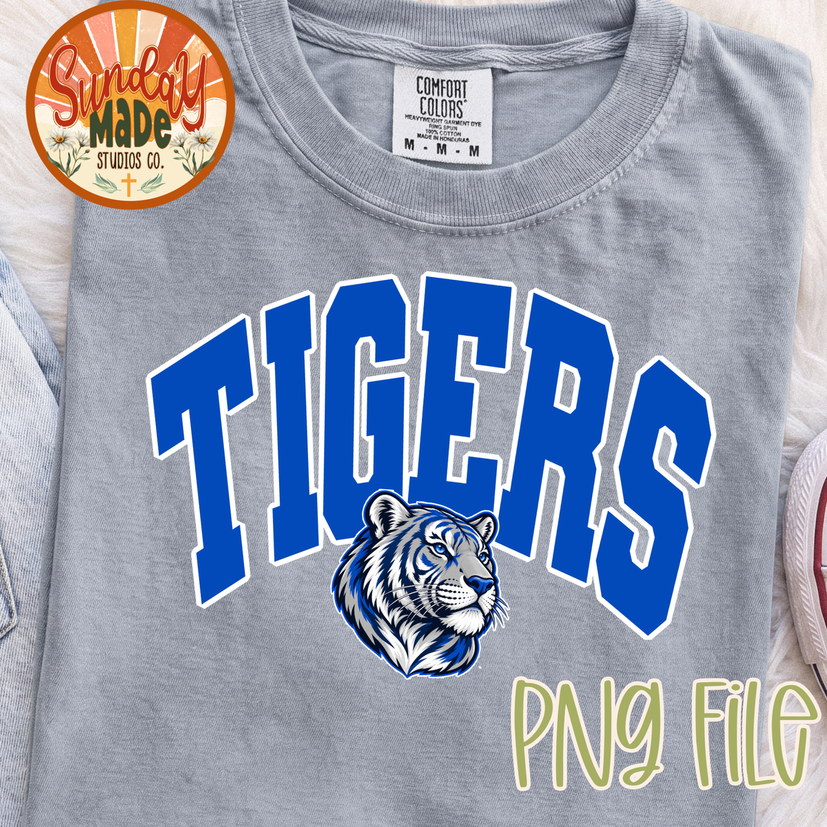 Tigers PNG | Blue & Gray Vintage Tiger Mascot Design