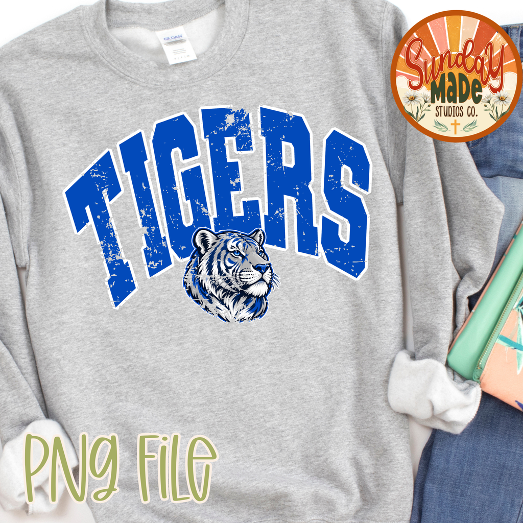 Tigers PNG | Blue & Gray Vintage Tiger Mascot Design