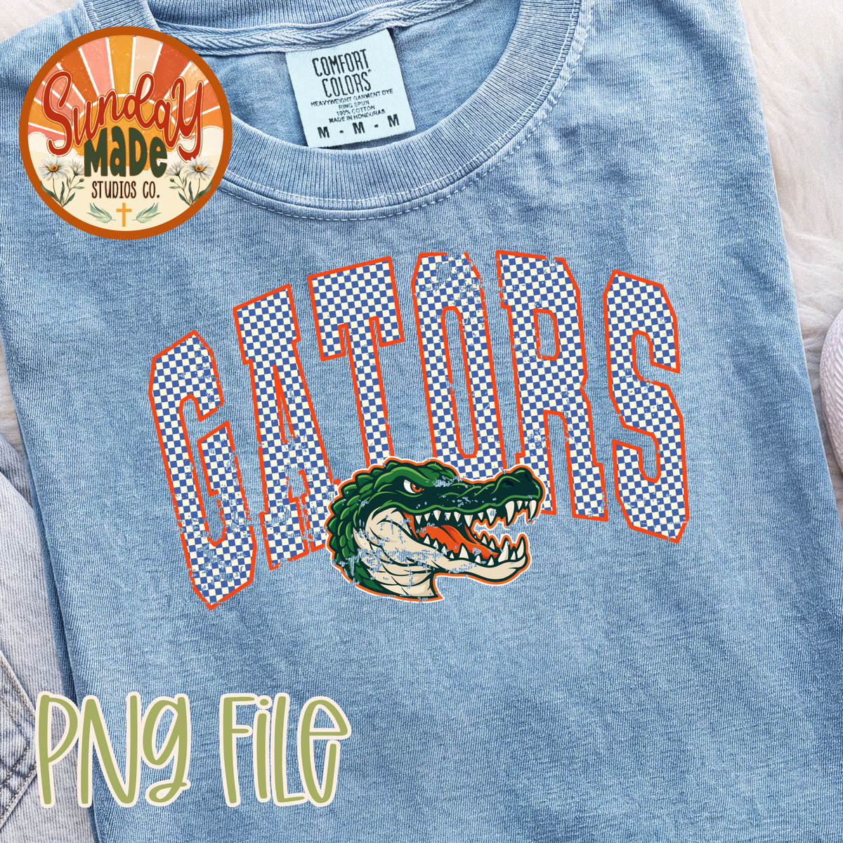Vintage Gators PNG | Blue & Orange Checkered Gator Mascot Design