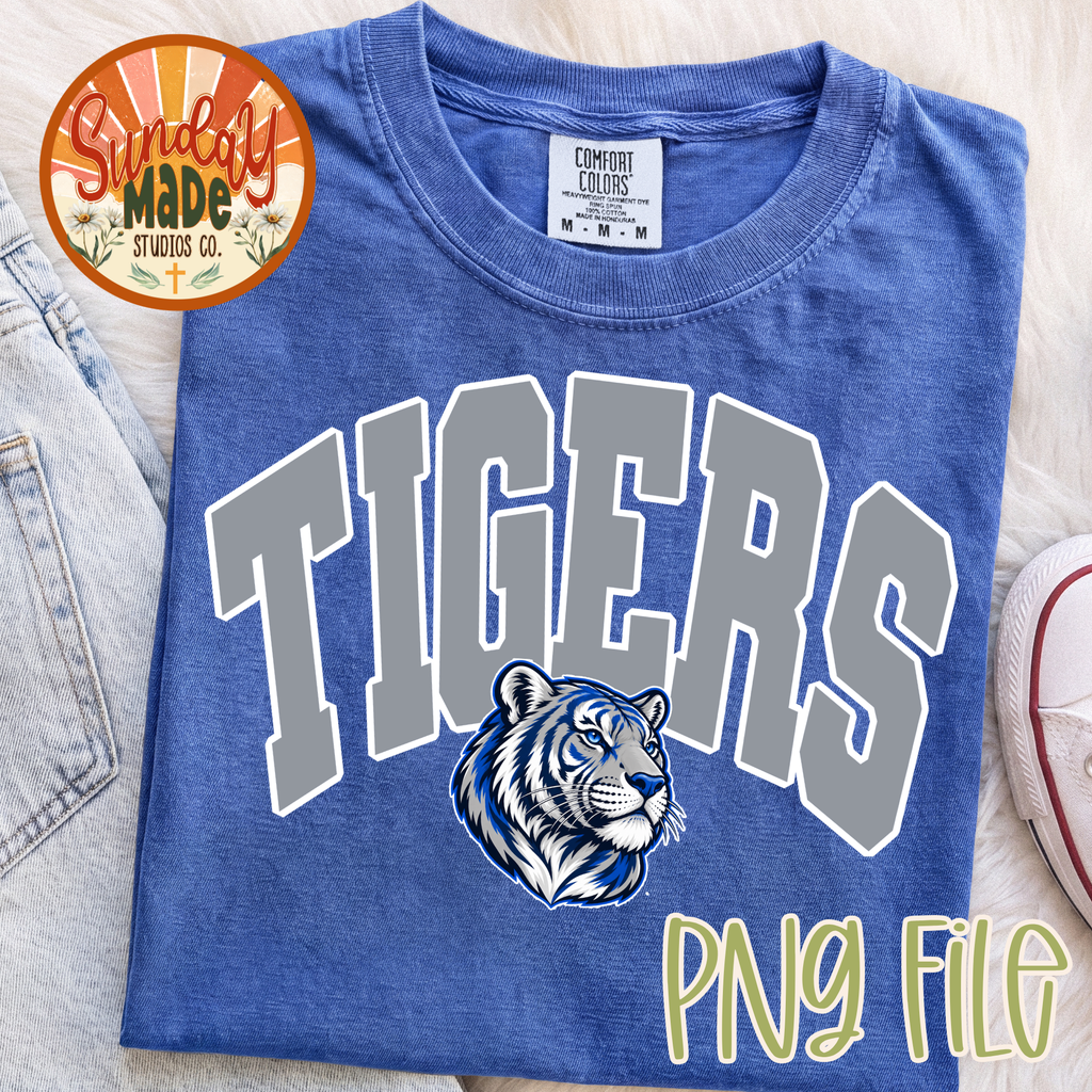 Tigers PNG | Blue & Gray Vintage Tiger Mascot Design