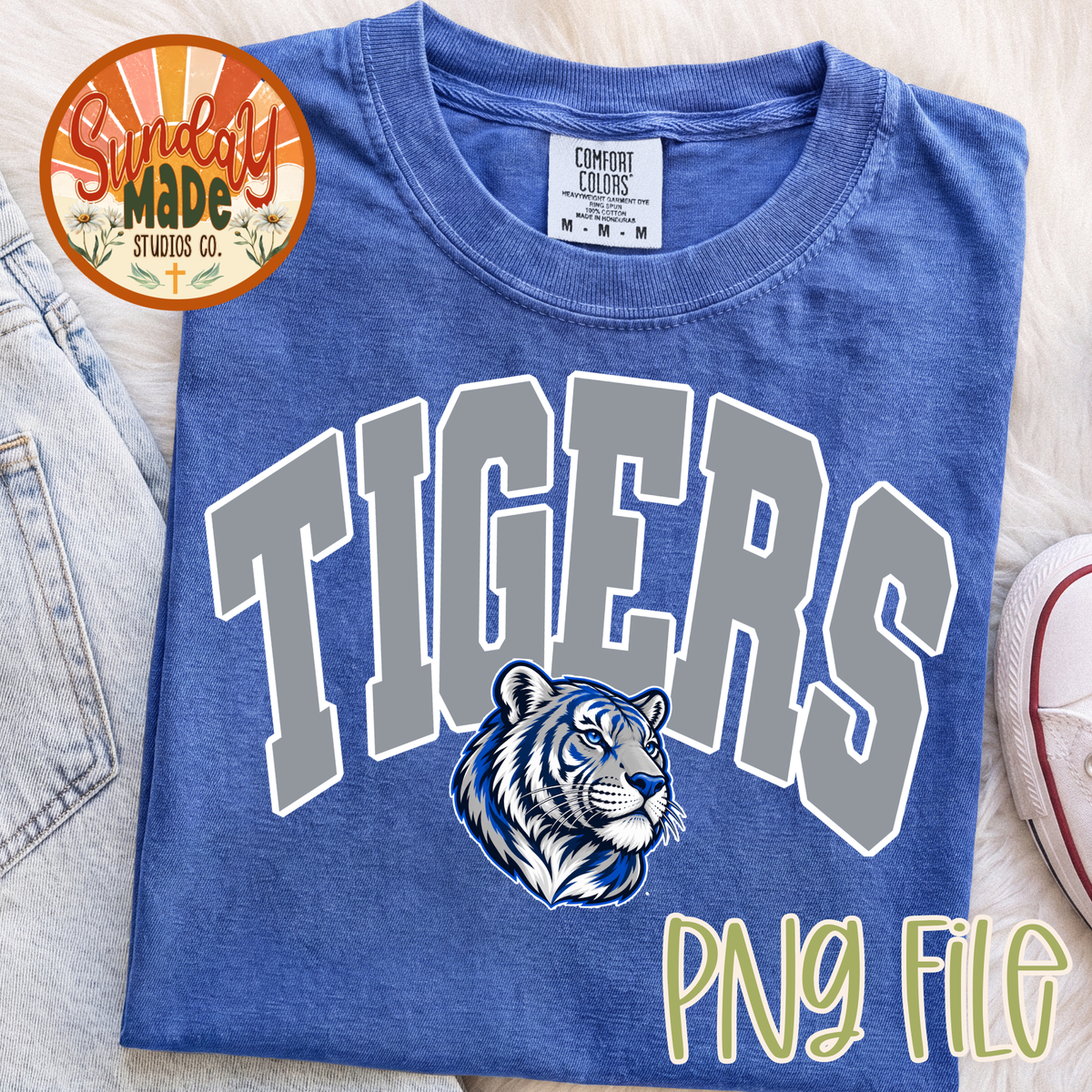 Tigers PNG | Blue & Gray Vintage Tiger Mascot Design