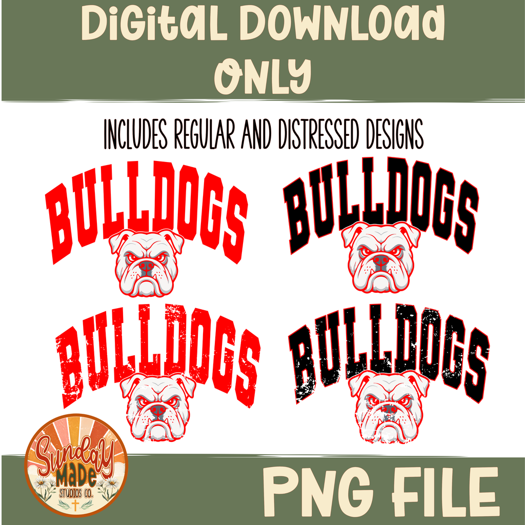 Bulldogs PNG | Red & Black Vintage Bulldog Mascot Design Bundle