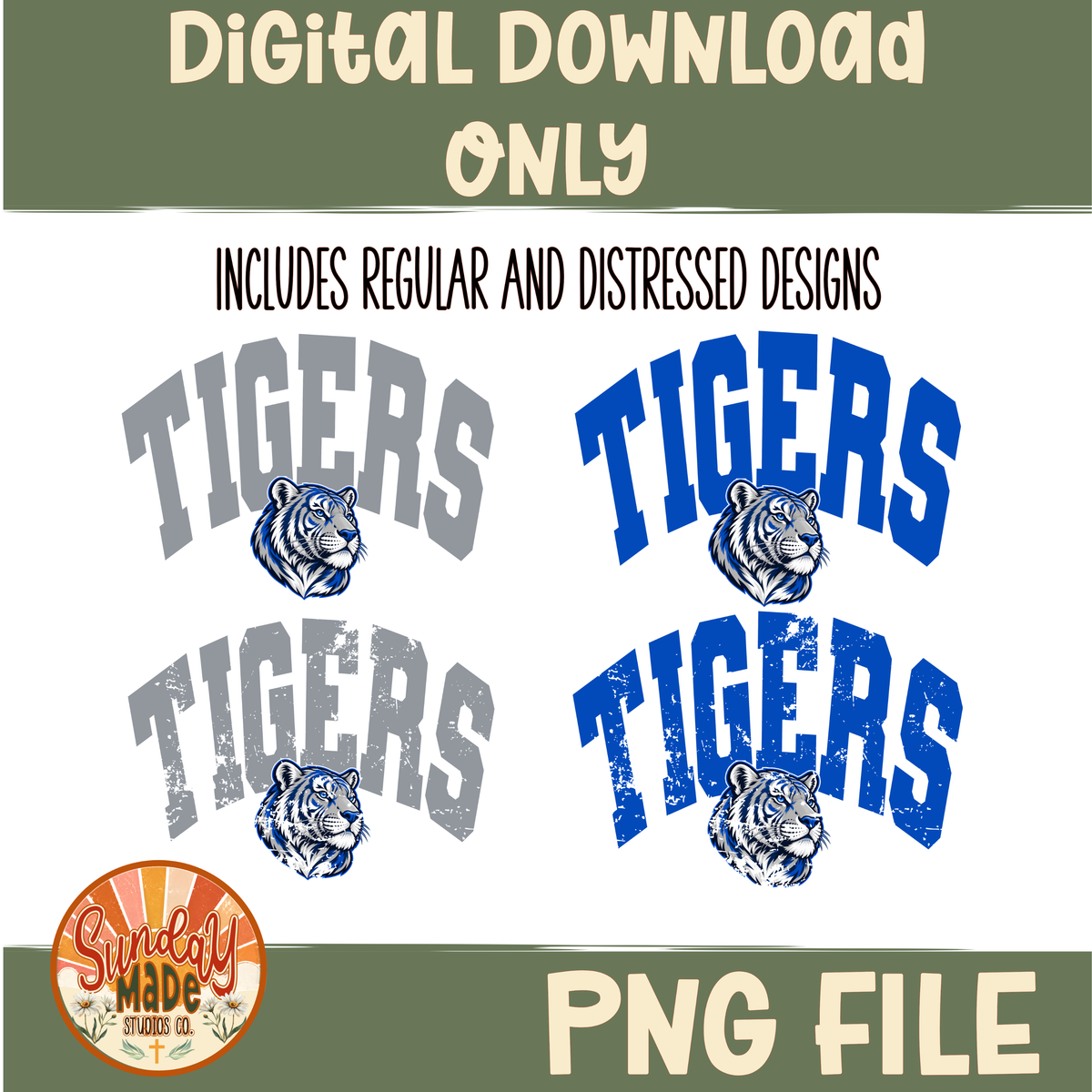 Tigers PNG | Blue & Gray Vintage Tiger Mascot Design